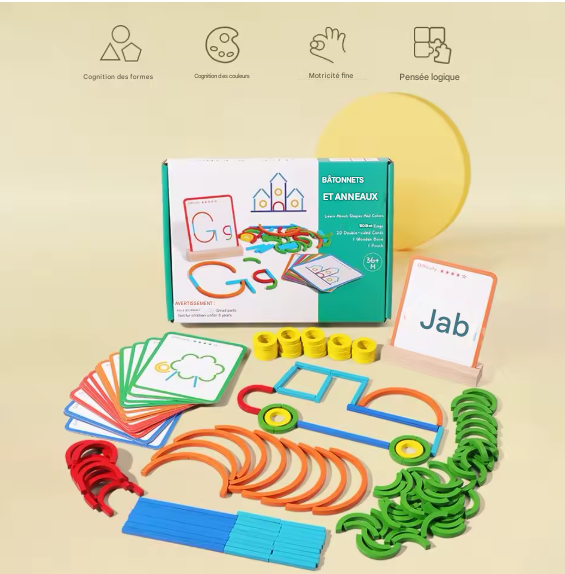 Jeu Éducatif Montessori – Bâtonnets & Anneaux Créatifs