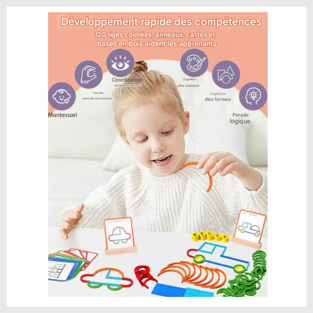 Jeu Éducatif Montessori – Bâtonnets & Anneaux Créatifs
